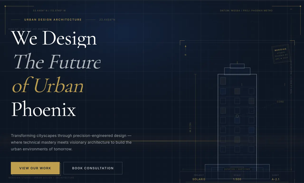Urban Phoenix architecture studio design built with Beaver Builder AI