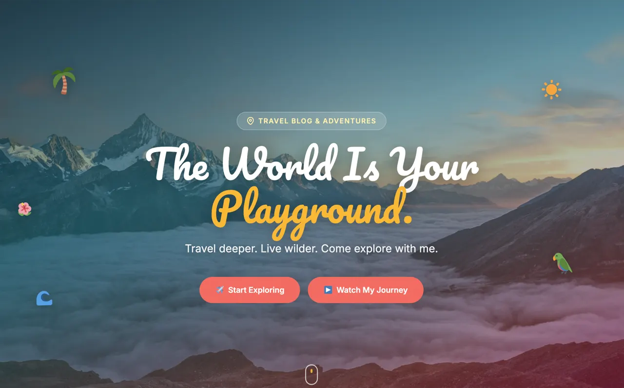 The World Is Your Playground adventure blog design built with Beaver Builder AI