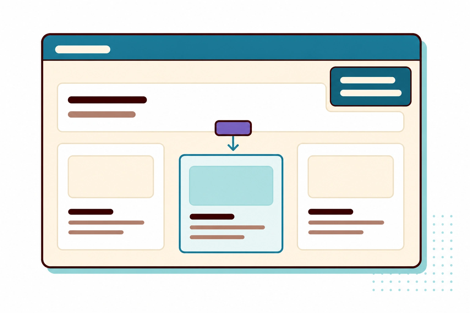 Illustration of one selected page component receiving a focused Beaver Builder AI update.