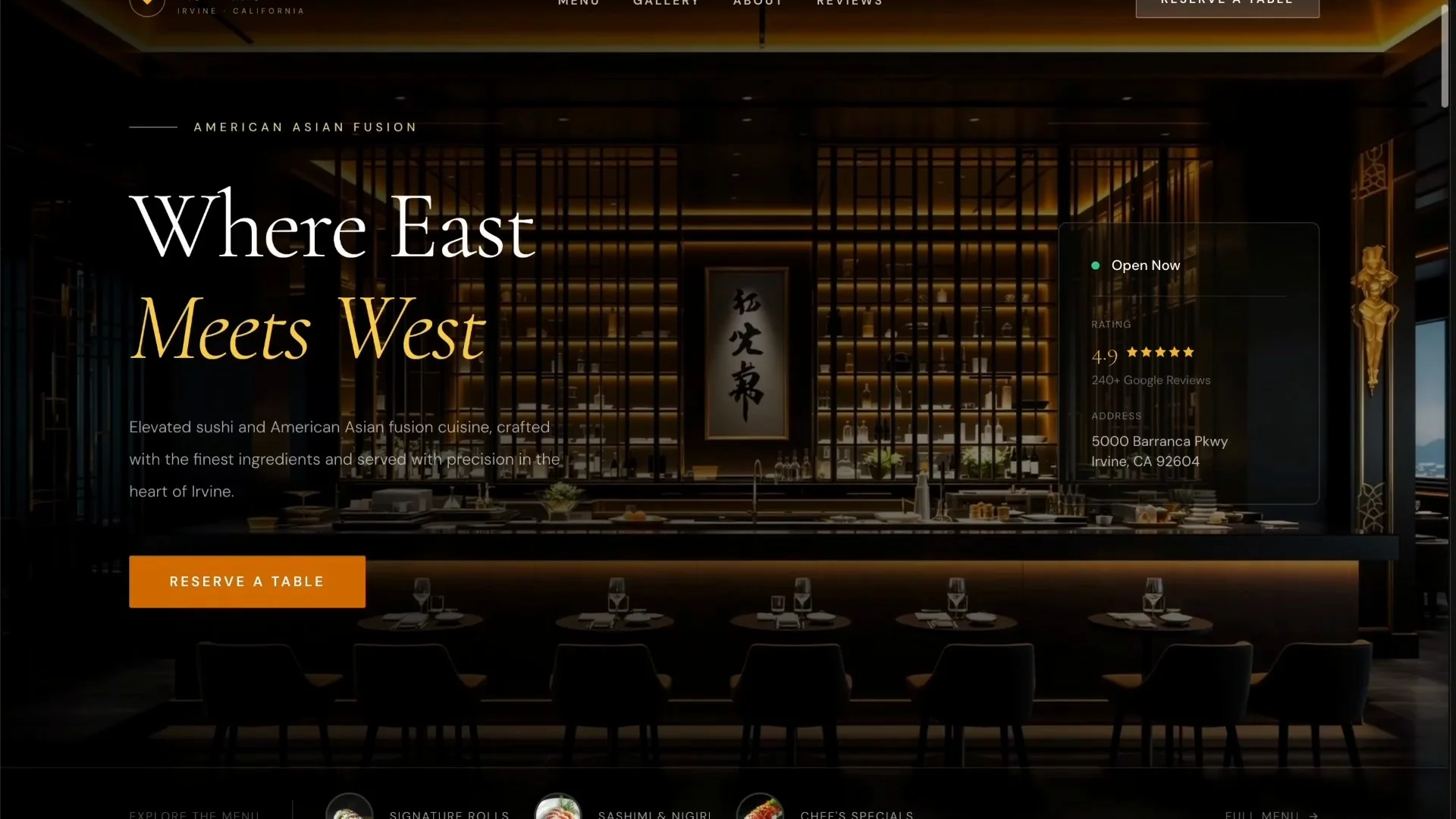 Restaurant website design created in Claude before transferring it to WordPress