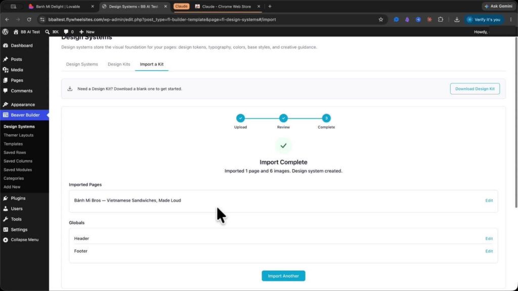 Import Design Kit In WordPress