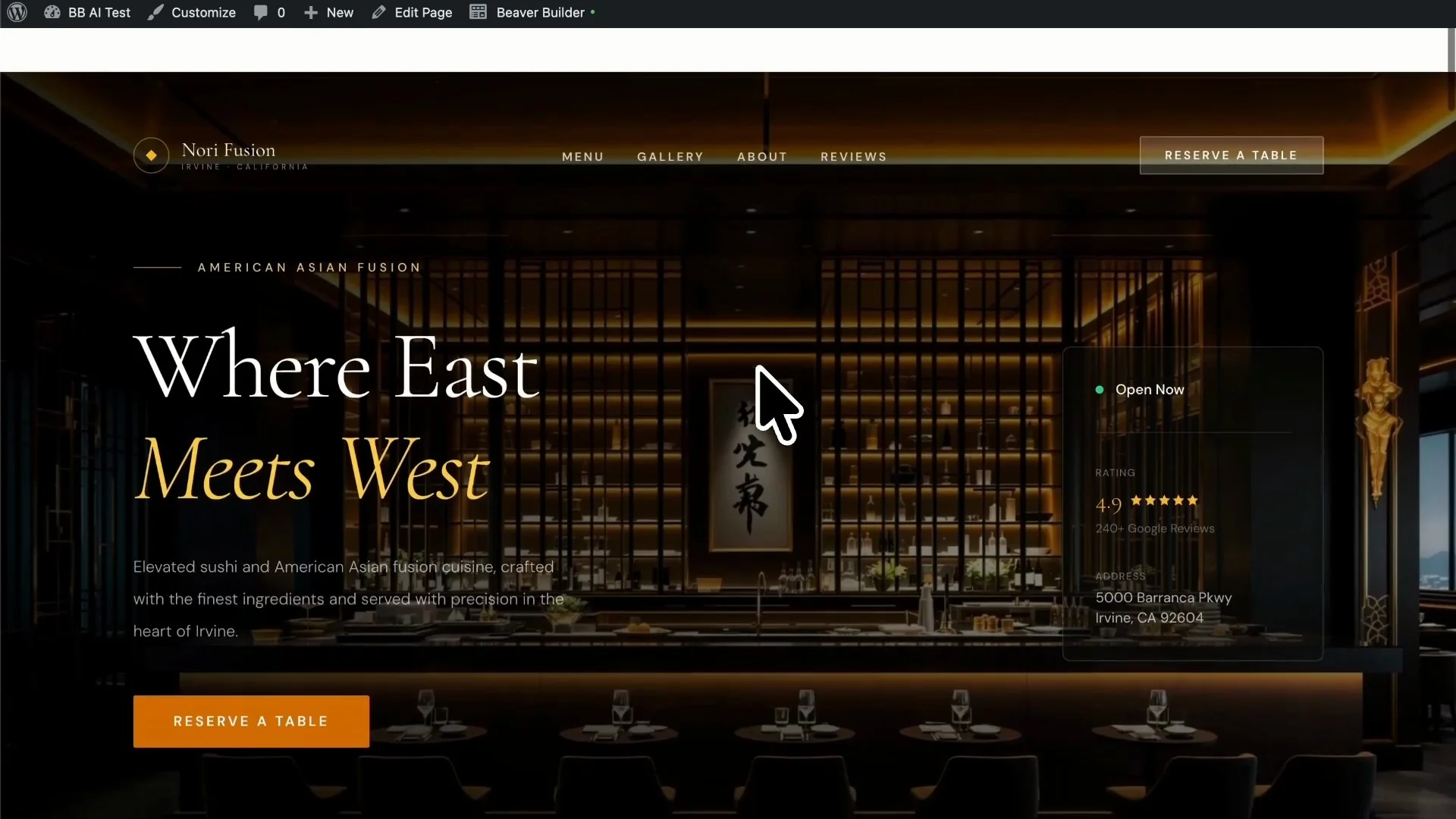 Claude design transferred to WordPress previewed with Beaver Builder