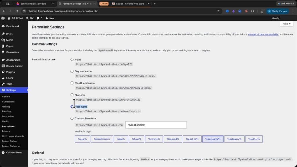 Permalinks settings