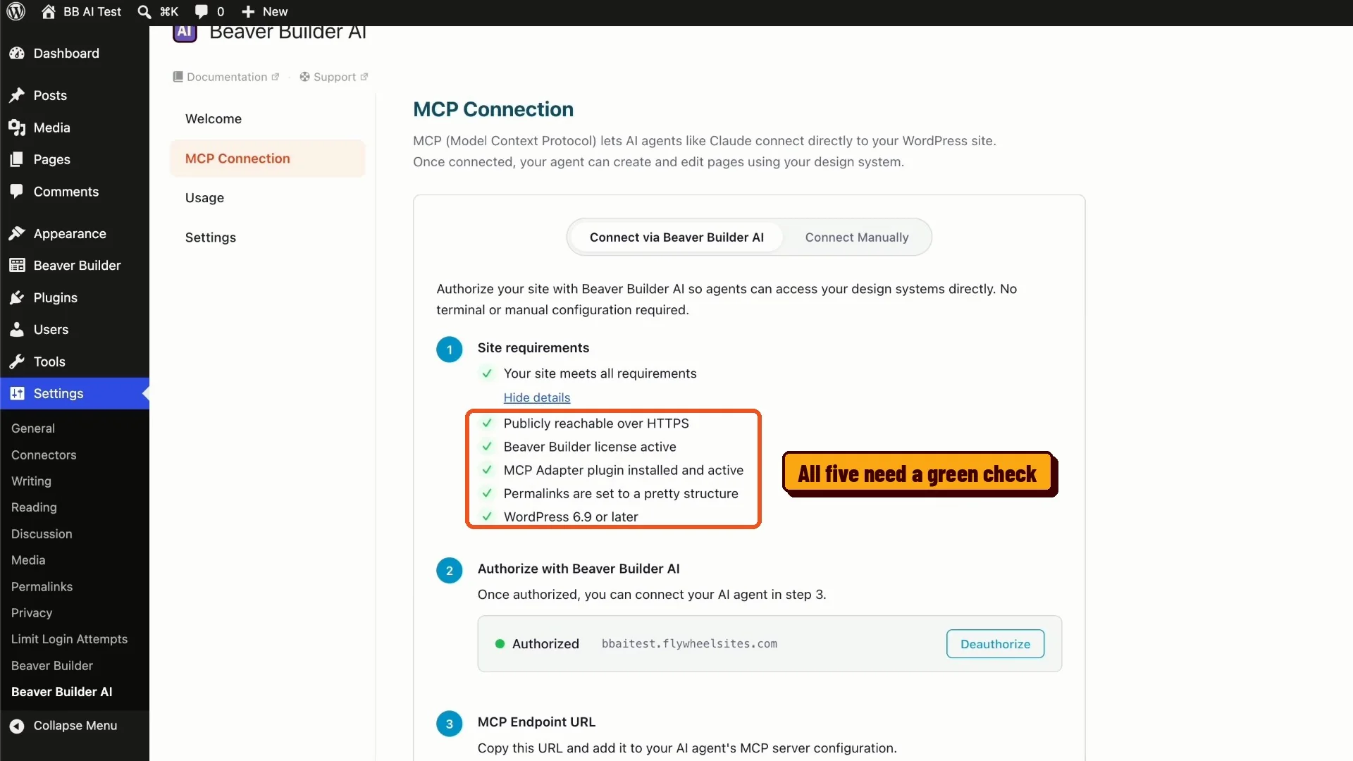 Beaver Builder AI site requirements checklist