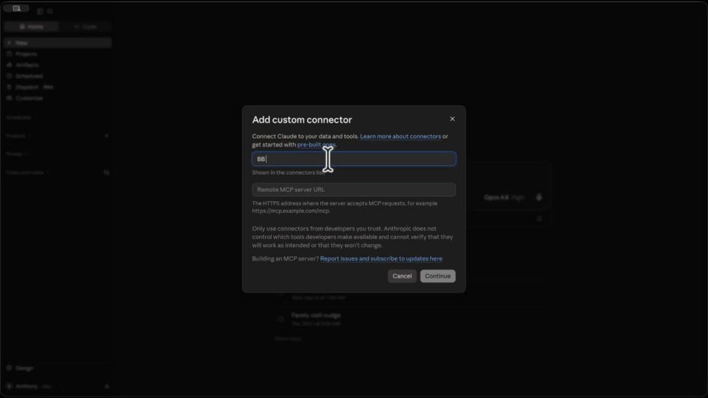Claude MCP Connector settings