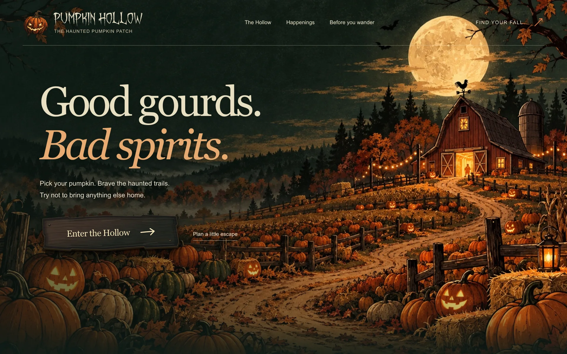 Pumpkin Hollow haunted attraction design built with Beaver Builder AI