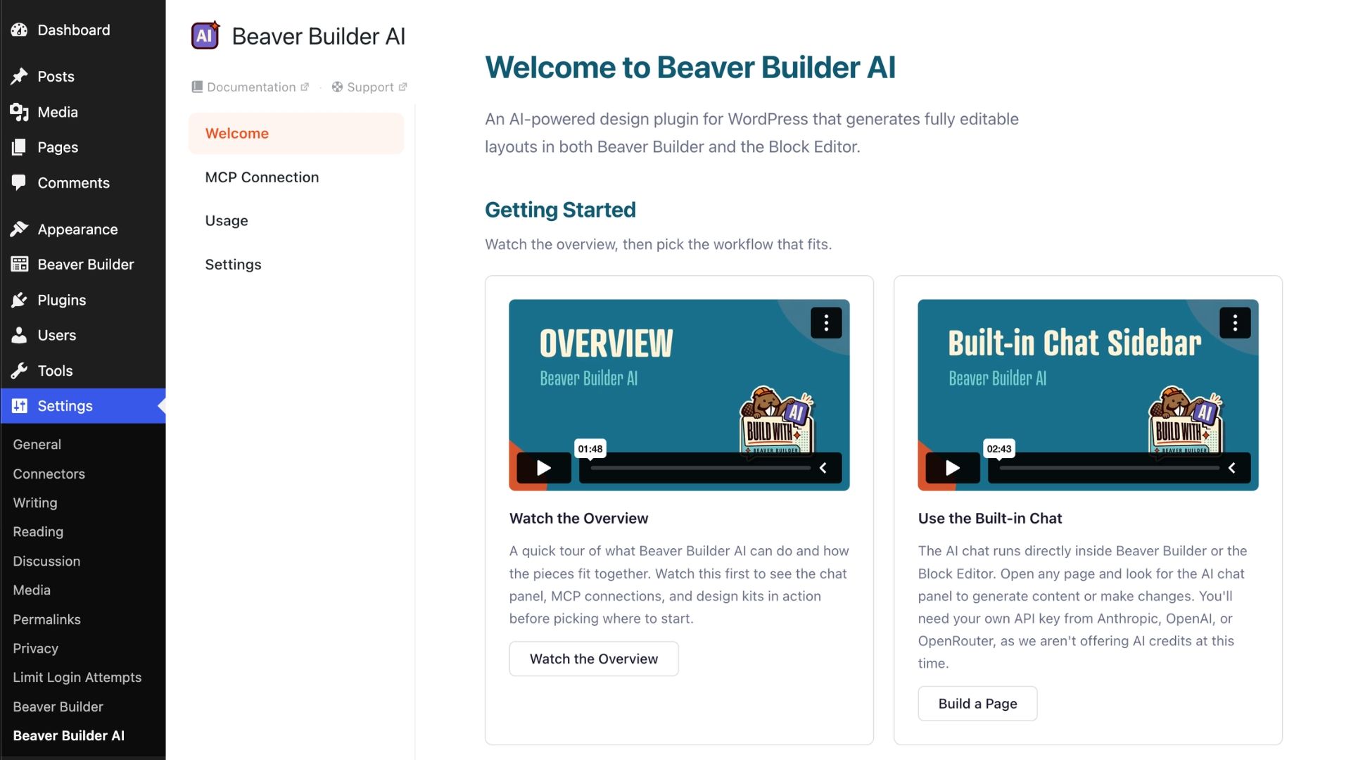 beaver builder ai welcome page