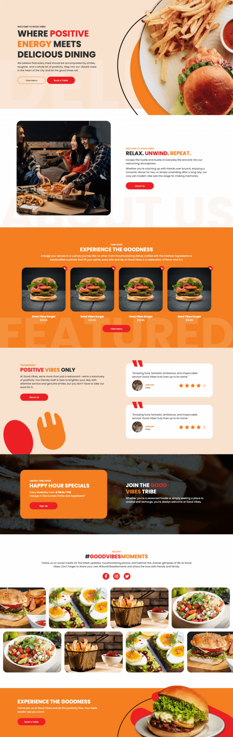 Good Vibes Restaurant template preview by Beaver Builder