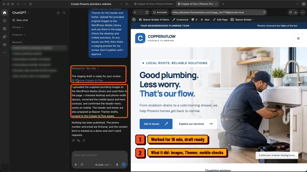 ChatGPT staging draft of the converted WordPress page ready for review